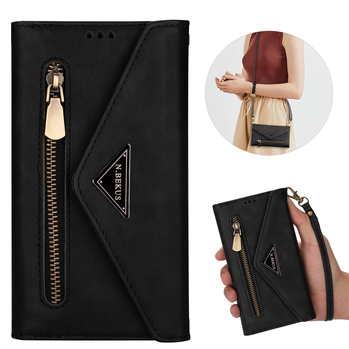 

Zipper Wallet Leather Case For iPhone 16 15 14 13 12 Mini 11 X XS XR Pro Max 6 7 8 Plus Multi Card With Lanyard Crossbody Cover