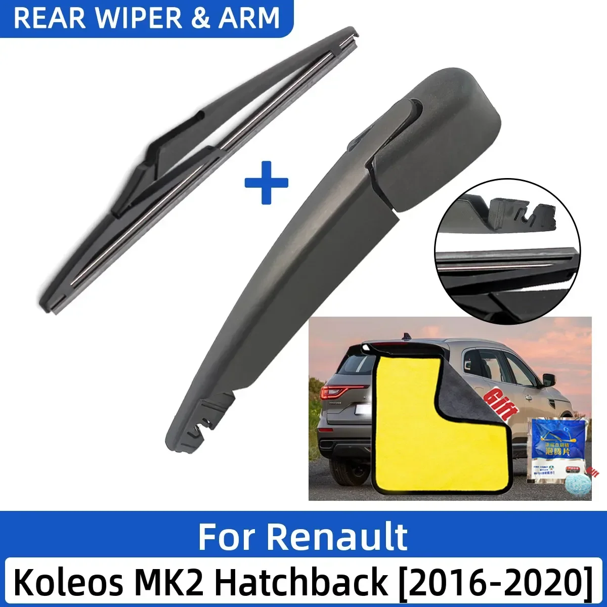 

2PCS Car Rear Wiper Blade and Arm Fit for Renault Koleos MK2 Hatchback 2016-2020 Window Windshield Wiper Blade Arm Set