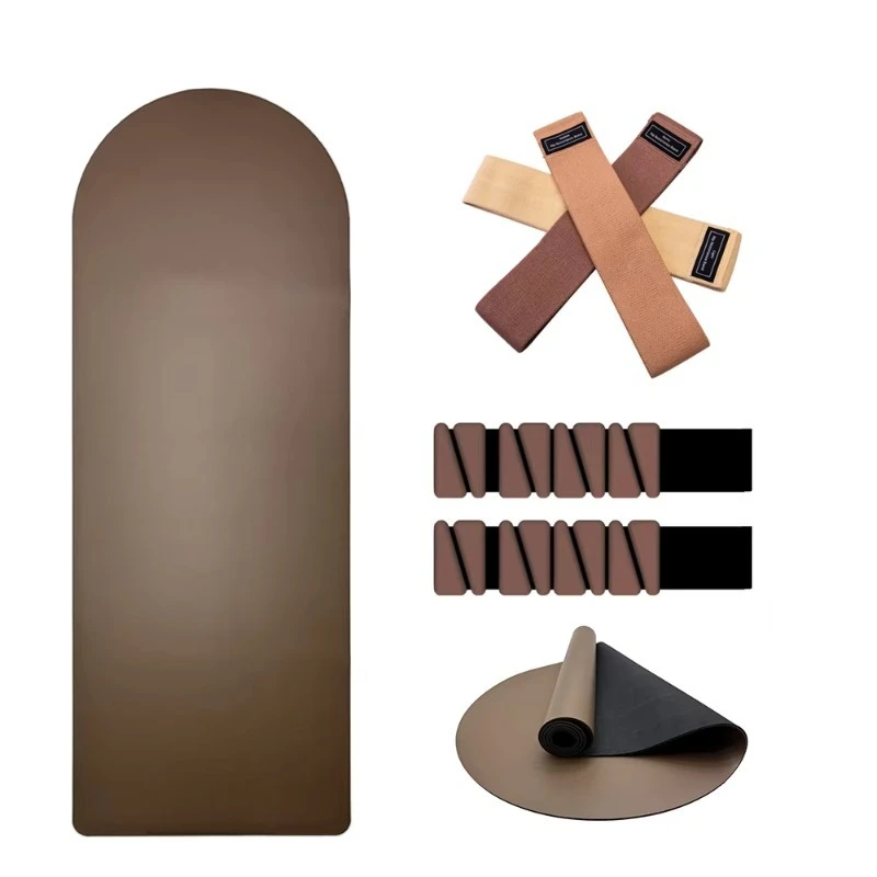 Factory Custom Logo Dumbbell Chocolate Brown PU Yoga Mat Resistance Strap Home Gym Fitness Kit Yoga Pilates Accessories