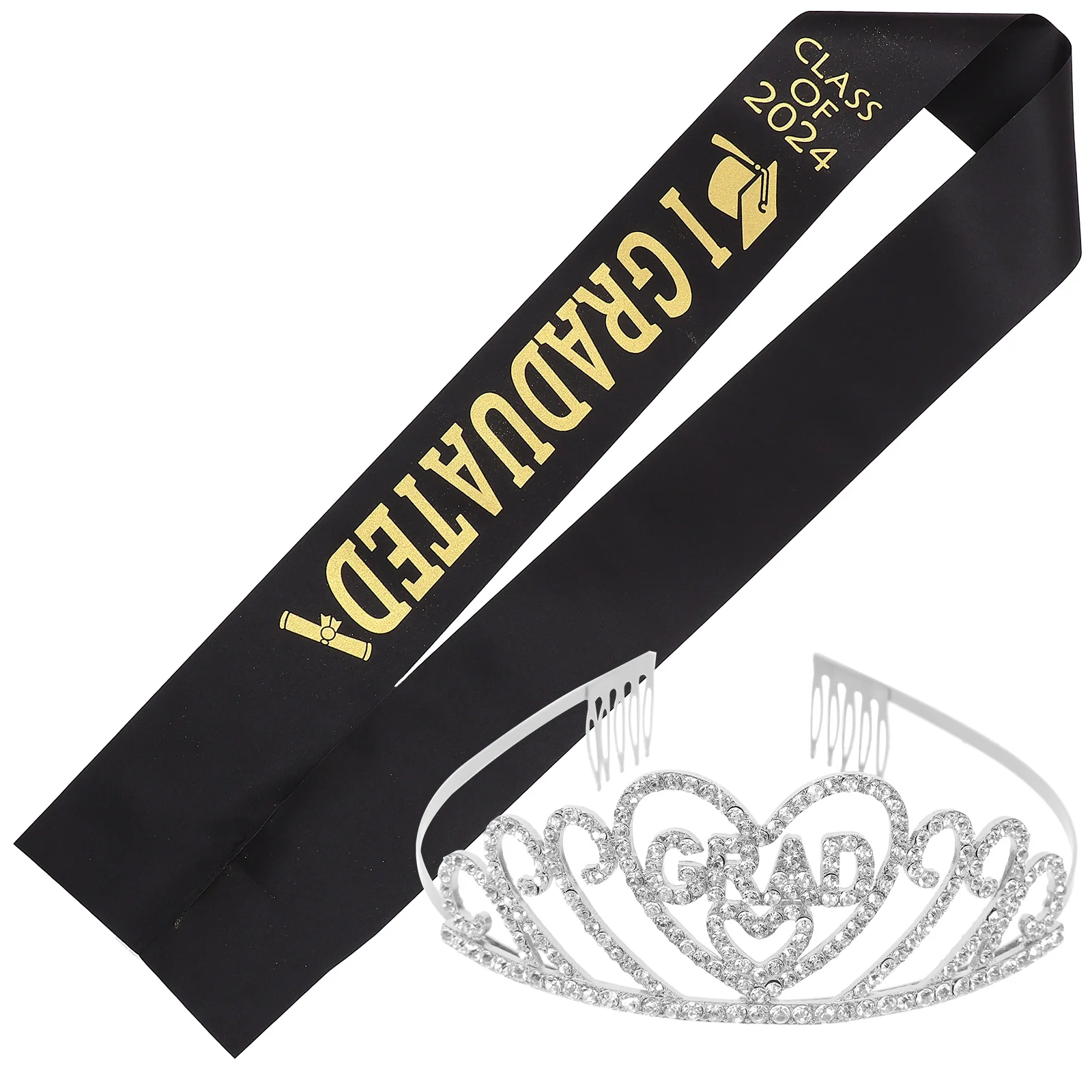

2PCS Gold Crown Shoulder Sash Graduation Party Supplies Rose Gold Kit Student Decorations Party Accessories