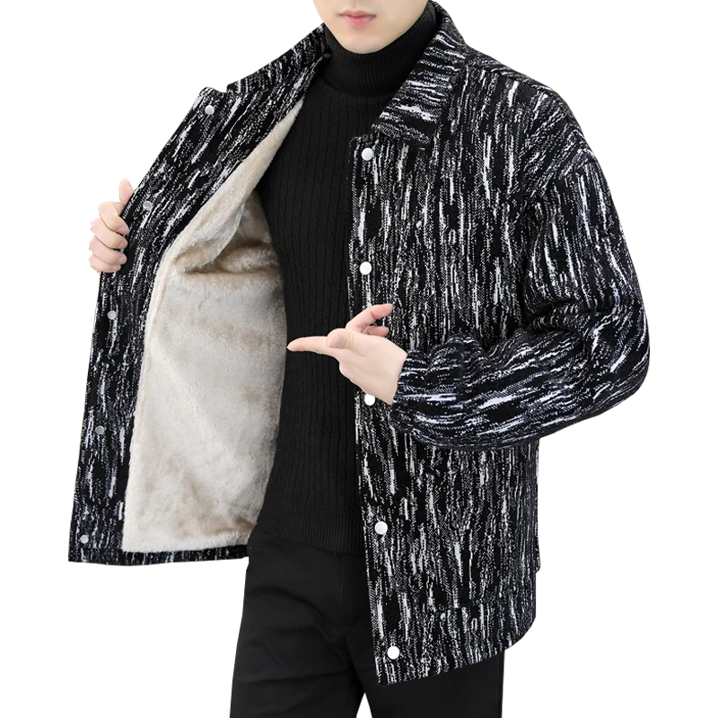 

Casual 2024 Winter Men's Striped Thicken Plush Jackets Streetwear Loose Fleece Liner Coats Youth Warm Tops Cotton Padded Parkas