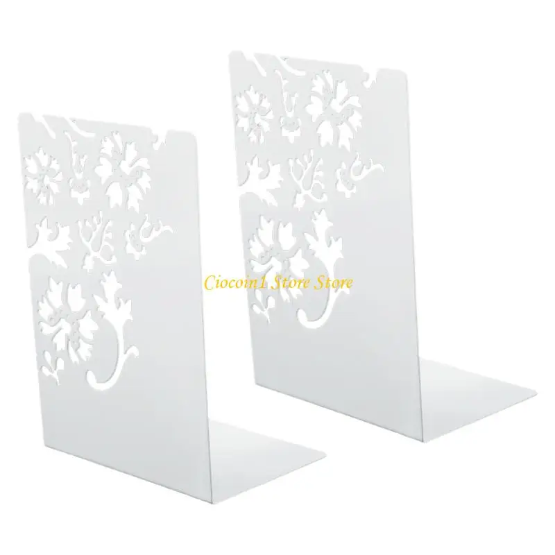 A3PC 1Pair Metal Book End For Shelves Hollowed Flower Bookend Slip Resistant Desktop Book Stopper For School Office Library