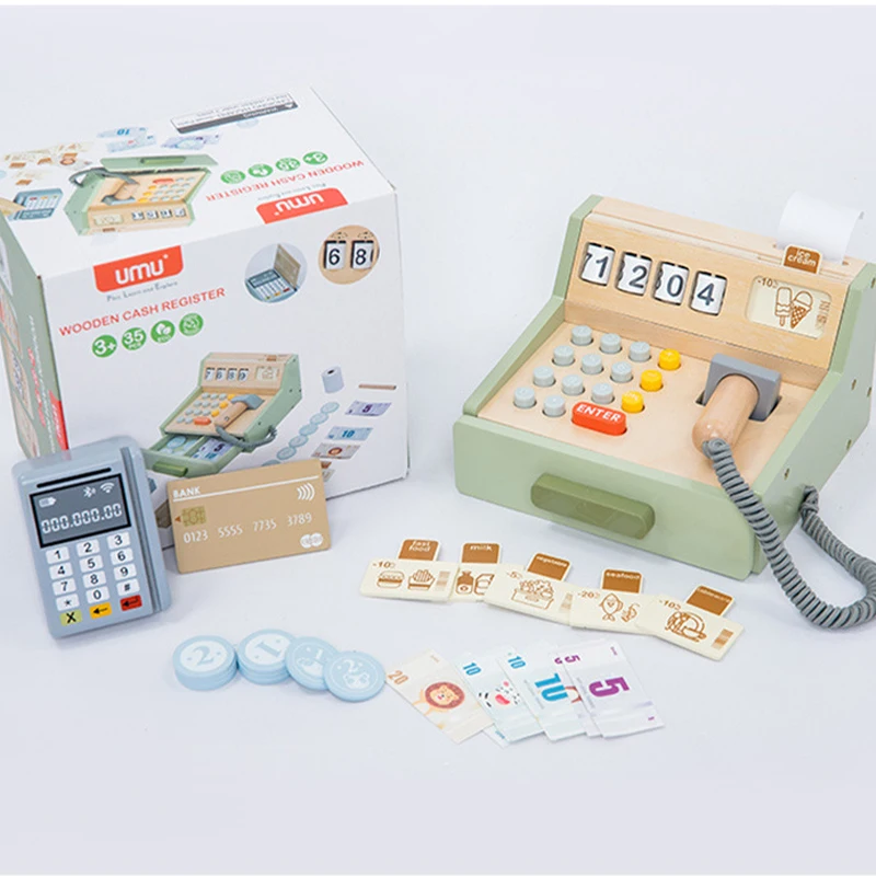 مجموعة ألعاب خشبية لمحاكاة الأدوار في السوبر ماركت، مجموعة ألعاب مضادة للخروج للأطفال، ألعاب تسجيل المدفوعات النقدية للفتيات، هدية