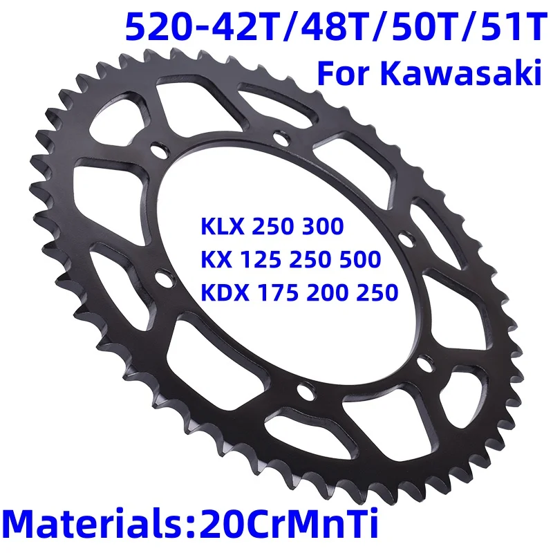 Piñón de motor de cadena 520 42/48/50/51 dientes para Kawasaki KLX250 KLX300 KX125 KX250 KX500 KDX175 KDX200 KDX250