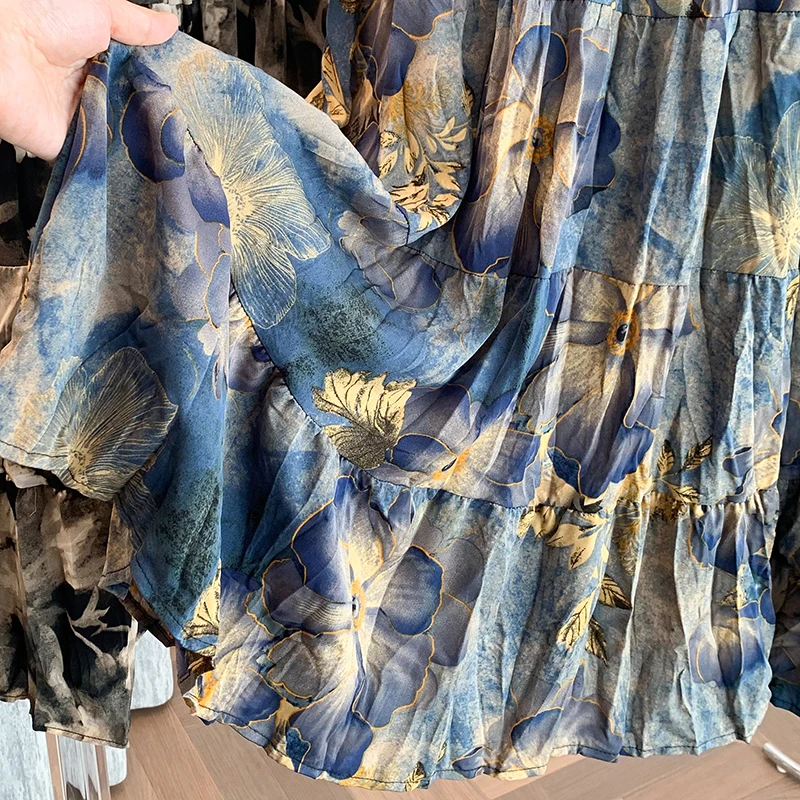 Summer New plus Size Elastic Waist Vintage Print Patchwork Long f Skirt Floral Long Dr Swinging Skirt Commute Sle