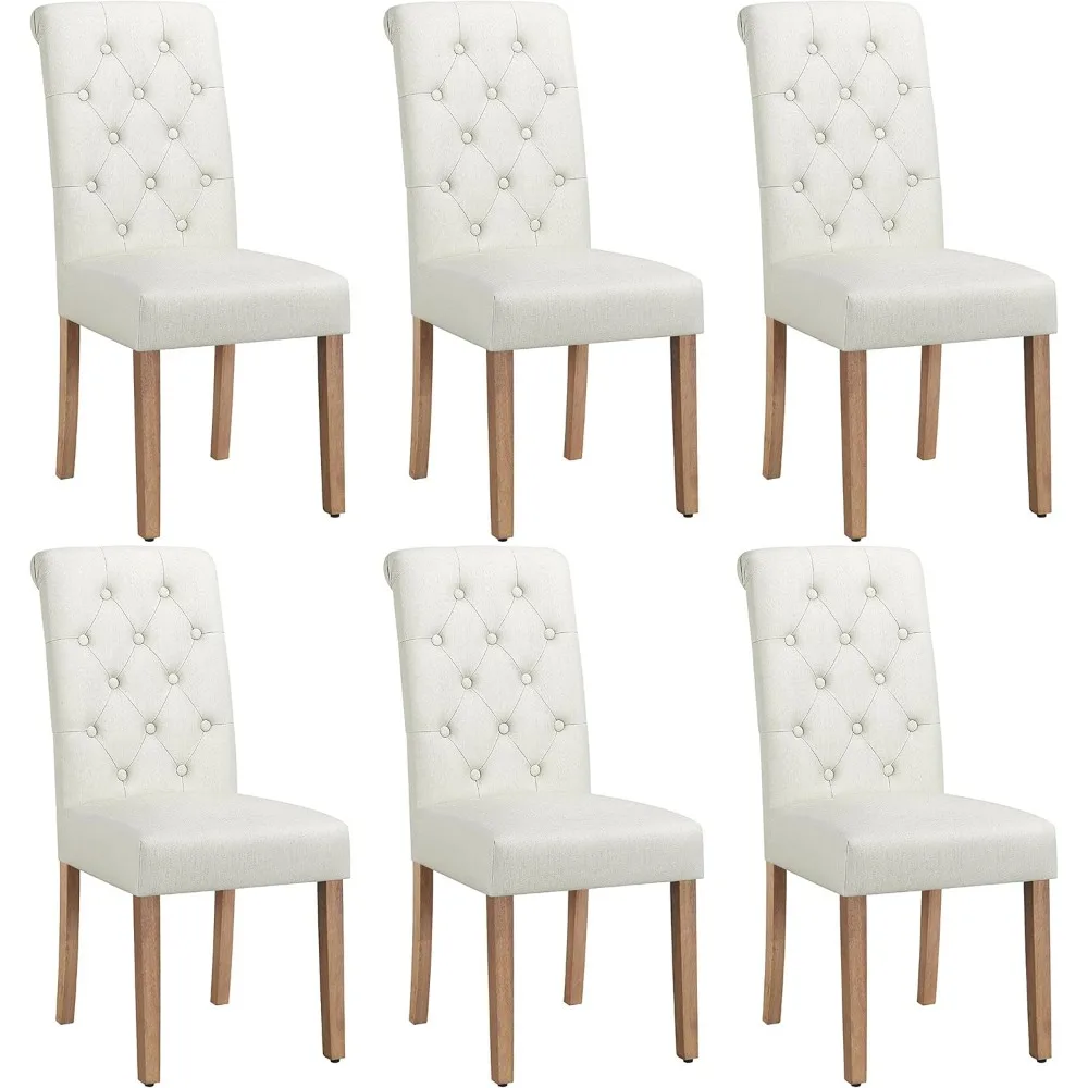 Juego de 6 sillas de comedor tapizadas de tela, sillas acolchadas, silla de cocina capitoné con botones y patas de madera maciza