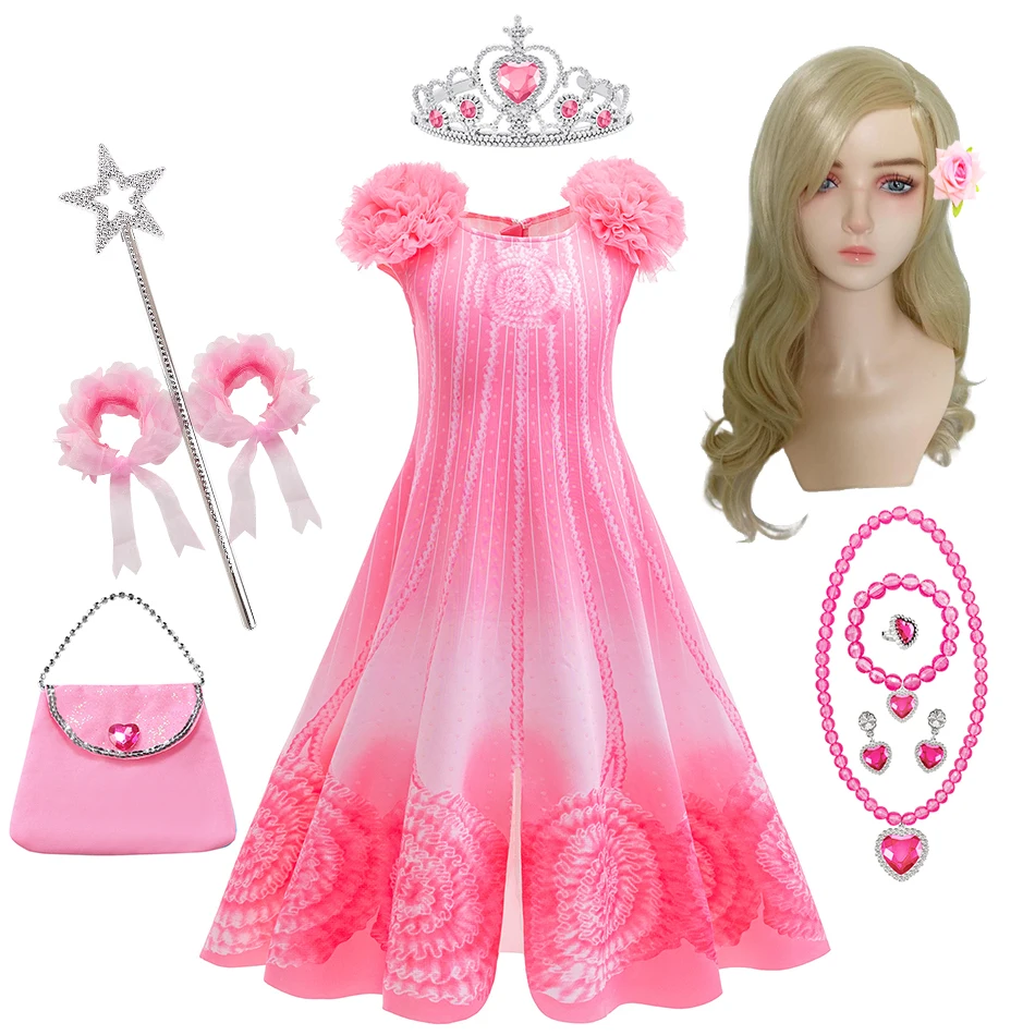 Wicked Glinda Pink Dress For Girls Halloween Party Cosplay Gown Wedding Flower Girl Cute Dress Purim Disguise Outfits New Hot
