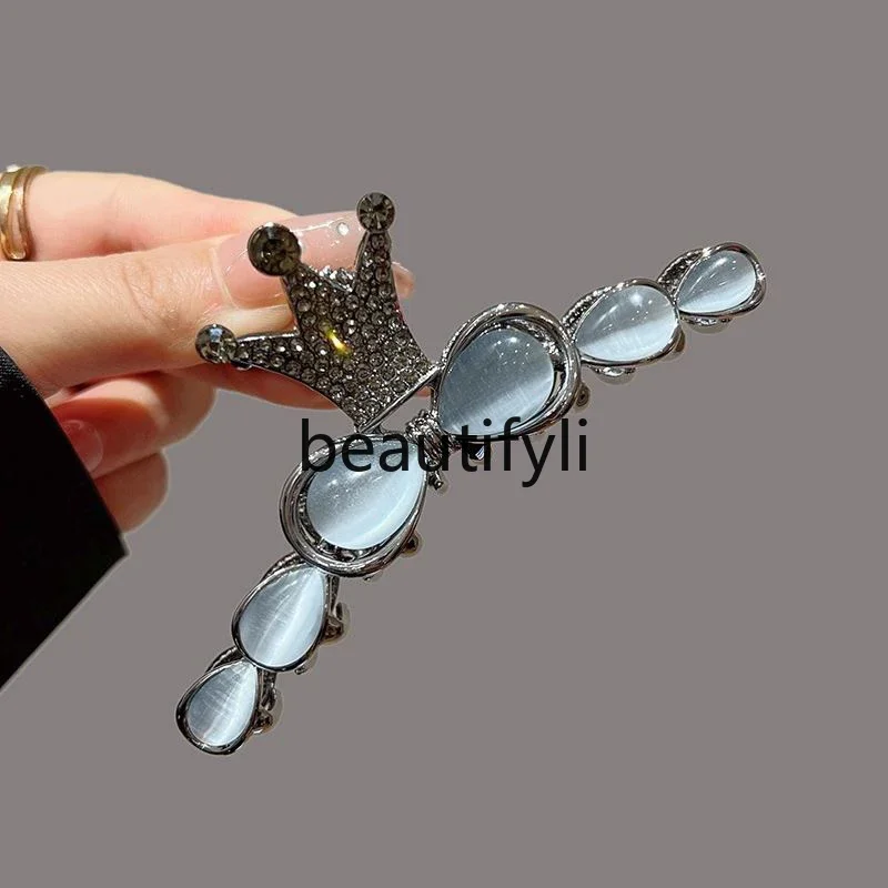 

Opal rhinestone crown back of head light luxury hairpin female grab clip large shark clip