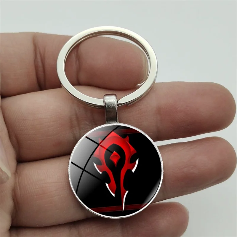 World of Warcraft Alliance Tribal Flag Logo Key Chain Dome Glass Pendant Game Souvenir Friendship Gift for Man and Woman Players