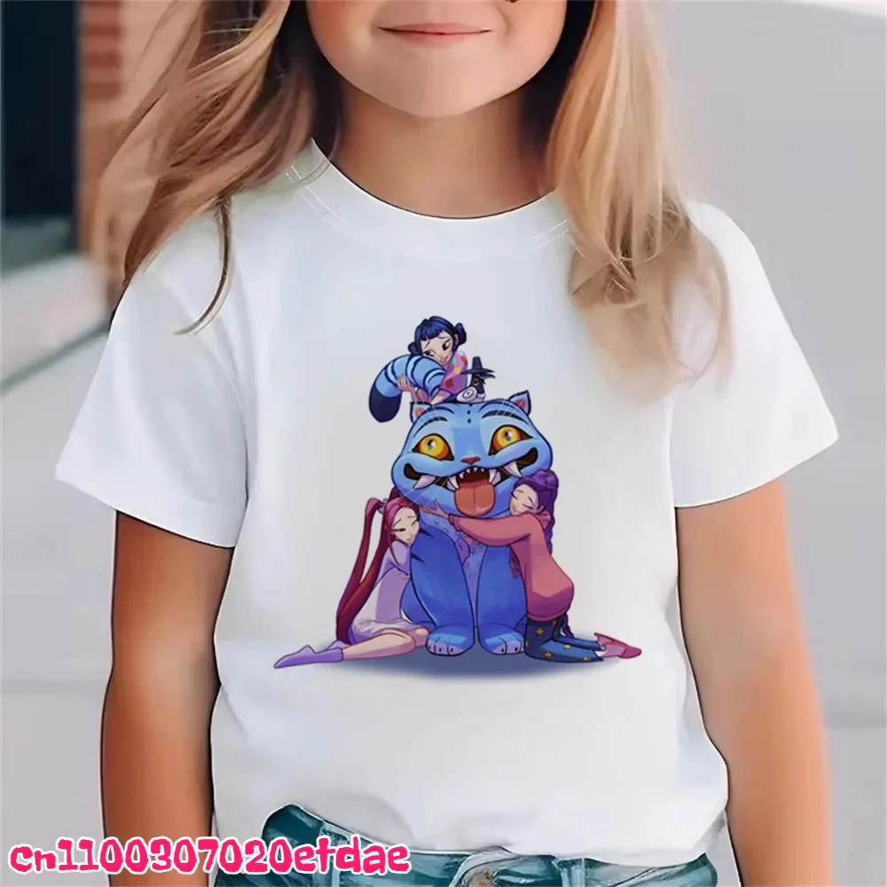 حار KPop شيطان الصيادين تي شيرت للأطفال أنيمي الكرتون قصيرة الأكمام قميص الفتيان الفتيات الصيف قمة الموضة الاطفال الملابس الهدايا