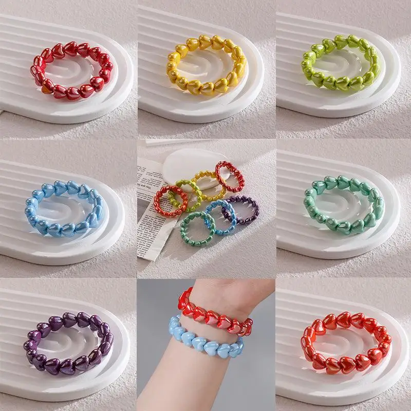 1 PCS Fashion Colorful Heart Beaded Bracelets Retro Cute Women Jewelry Gift Bangles Valentine Gift