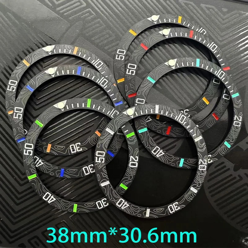 38mm Imitation carbon fiber Curved Ceramics Bezel Insert Fits SKX007 SRPD SKX009 GMT Watch Case NH35 NH36 Bezel Ring Watch Parts