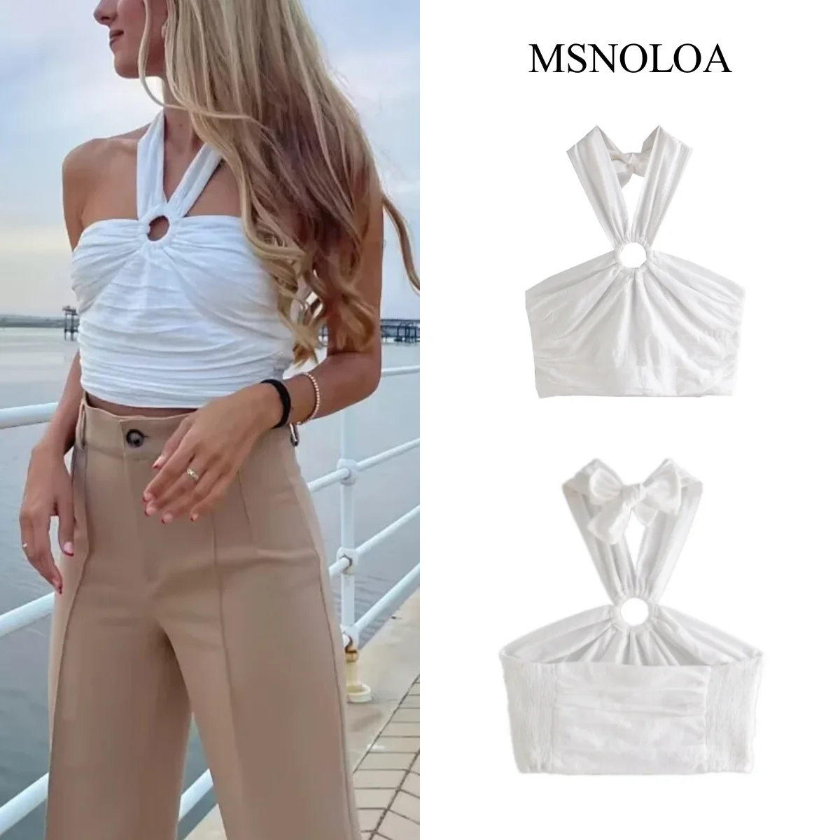 

MSNOLOA женские модные белые полые жилеты с открытой спиной винтажные куртки без рукавов с лямкой на шее женские шикарные женские топы на бретелях