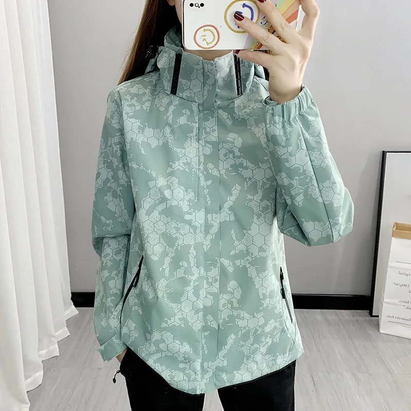 

Waterproof and windproof long-sleeved football grid camouflage single-layer jacket for men and women