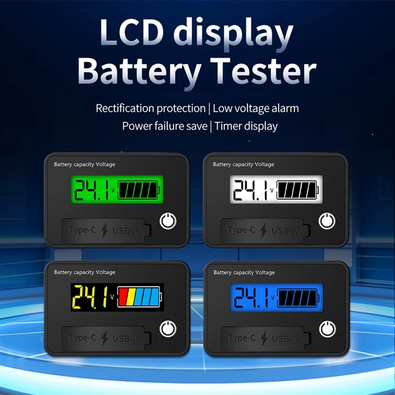 DC 8-30V LCD Digital Battery Voltmeter Capacity Indicator Lithium Acid Battery Voltage Tester Meter Tool Typec Output