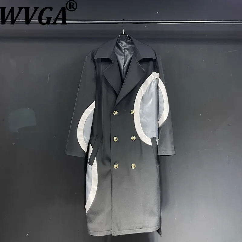 

WVGA Autumn Winter New Man Tide Double-Breasted Patchwork Trendy Trench Coat Niche Chic Casual Mid-Length Jackets Ins Y2K W12312
