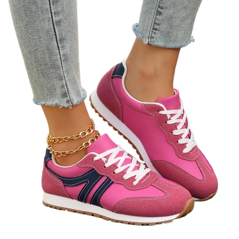 Women\'s Thick Sole Suede Patchwork Lace-Up Sports Chunky Autumn Casual Sneakers Spring and Autumn Outdoor Shoes of Woman