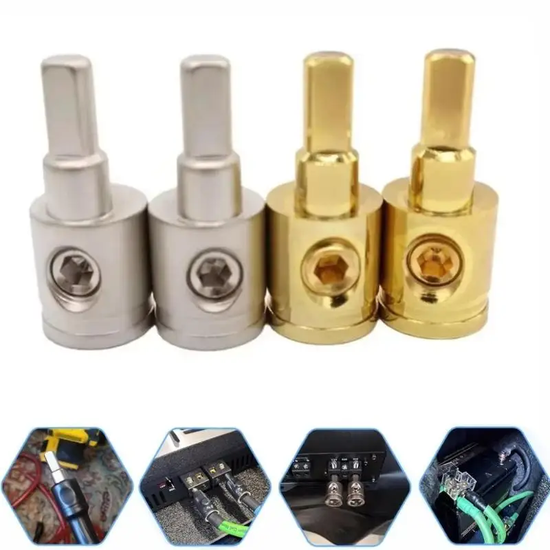 1Pcs 0GA 4GA 8GA Gold Silver Audio  Input Adapter Power Ground Wire Terminal Pure Copper Car Audio Connector