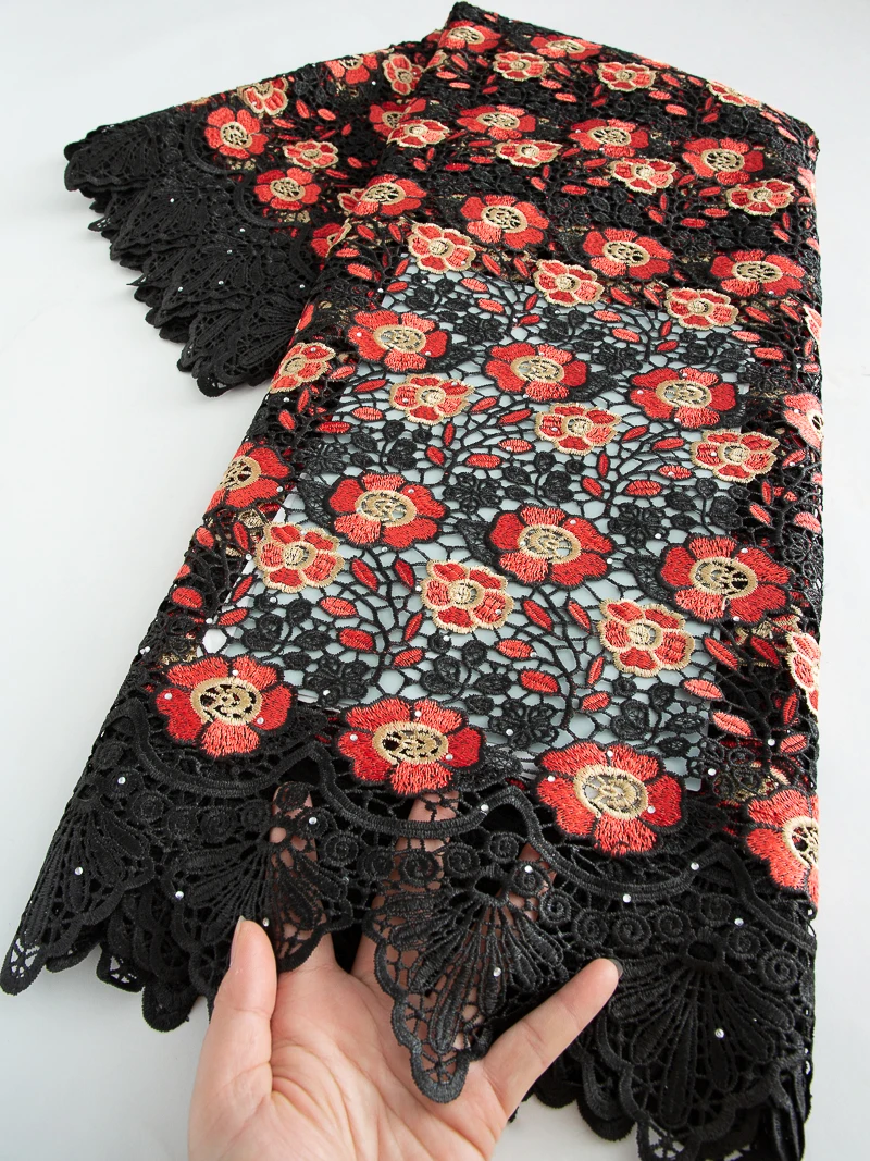 

African Water Soluble Lace Fabric High Quality Lace Sewing Nigerian Guipure Cord Fabric with Stones For Women Dresses,5yards4637