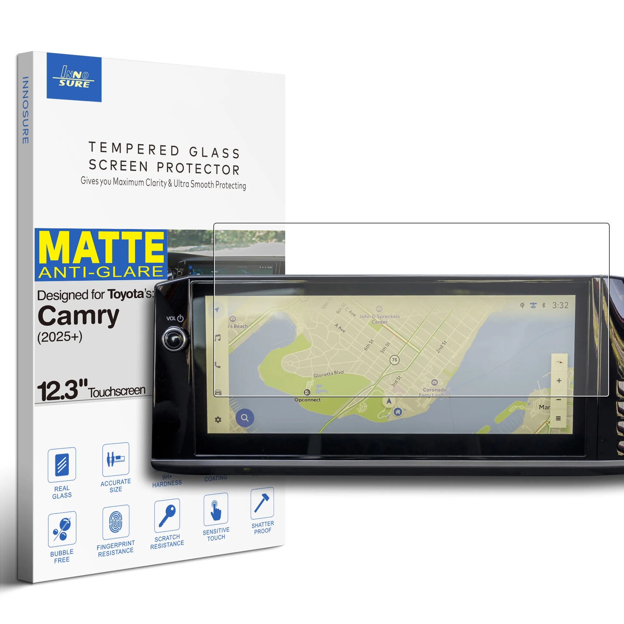 INNOSURE-Protector de pantalla de vidrio templado Preminum para Toyota Camry 2025 XLE/XSE, pantalla táctil de 12,3 pulgadas, antideslumbrante