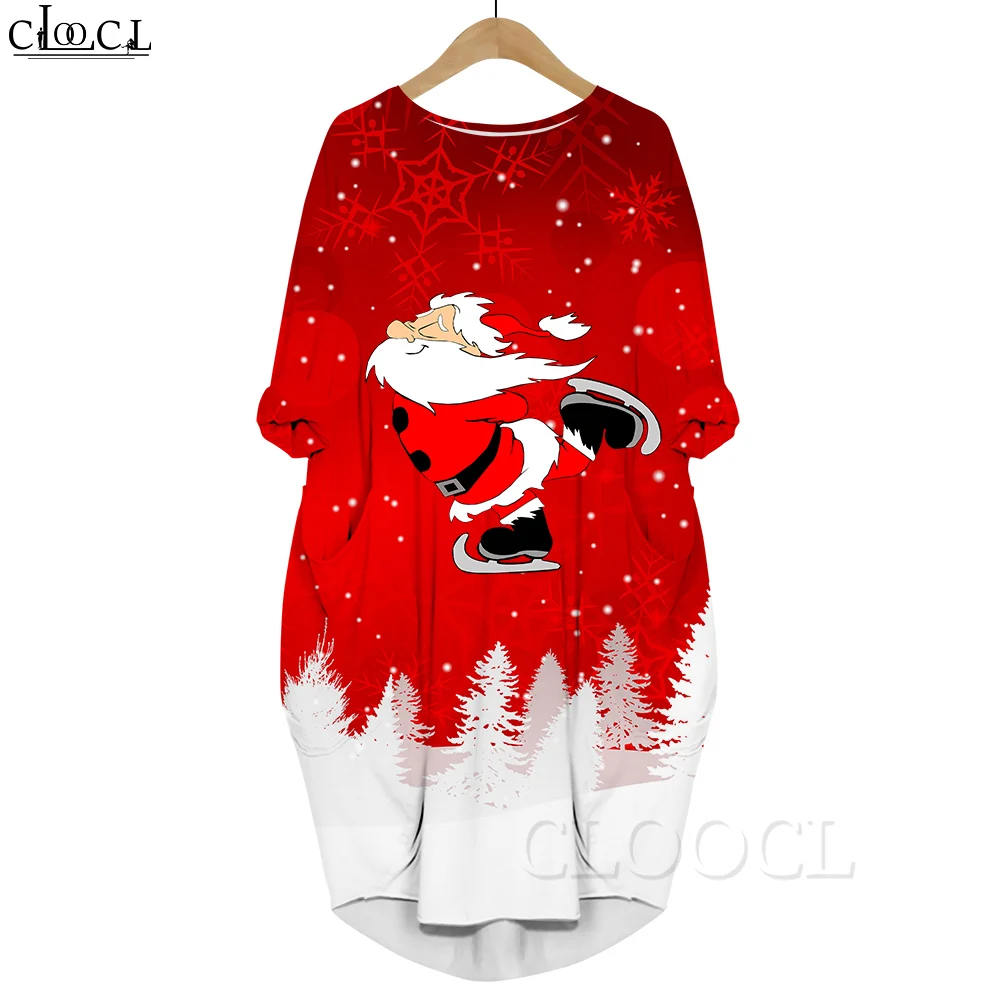 CLOOCL Long Sleeve Dresses Party Evening Streetwear Snowflake Gnome Tomte 3D Printed Xmas Dresses New Year Gifts for Ladies