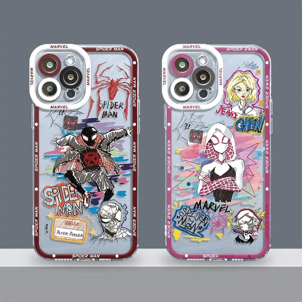 Marvel Spider-Man Gwen Cartoon Phone Case For iPhone 15 14 13 11 12 PRO MAX XS XR 7 8 PLUS Anti Drop Silicone Clear Phone Case