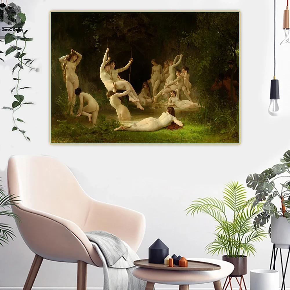 Citon William Adolphe Bouguereau《The Nymphaeum(Nude beauty)》Canvas Oil Painting Picture Wall Background Decor Home Decoration