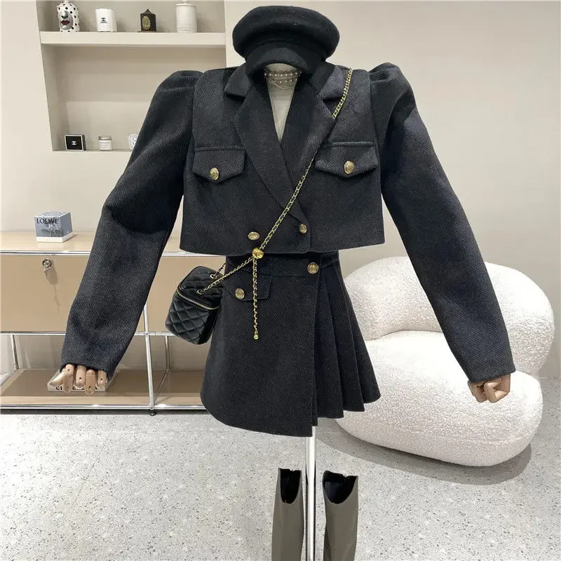 Insozkdg 2024 Spring New Arrivals Women Suit Set Wool Blazer Jacket + High-Waist Irregular Skirt Trendy Hot Sale Female Suit