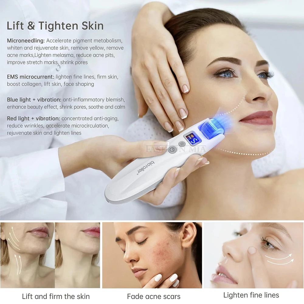 2023 Baru Jarum Mikro Listrik EMS Titanium Derma Roller Microneedling Rambut Pertumbuhan Jenggot Pertumbuhan Mikro Saat Ini Perangkat Getaran