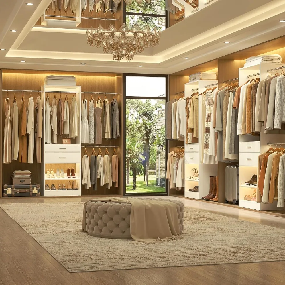 نظام تنظيم الخزانة الخشبية بطول 8 أقدام مع أدراج ورف أحذية قابل للتعديل و3 قضبان تعليق لـ 96 خزانة مشي #5