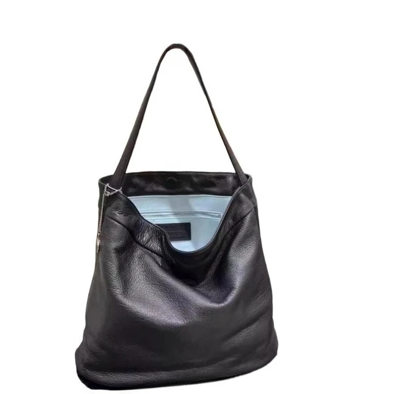 

Tobo Bag Women New In High Quality Black Soft Cow Leather Large Capacity Casual Tote Korean Famous Brands Minimalist Bucket Bag