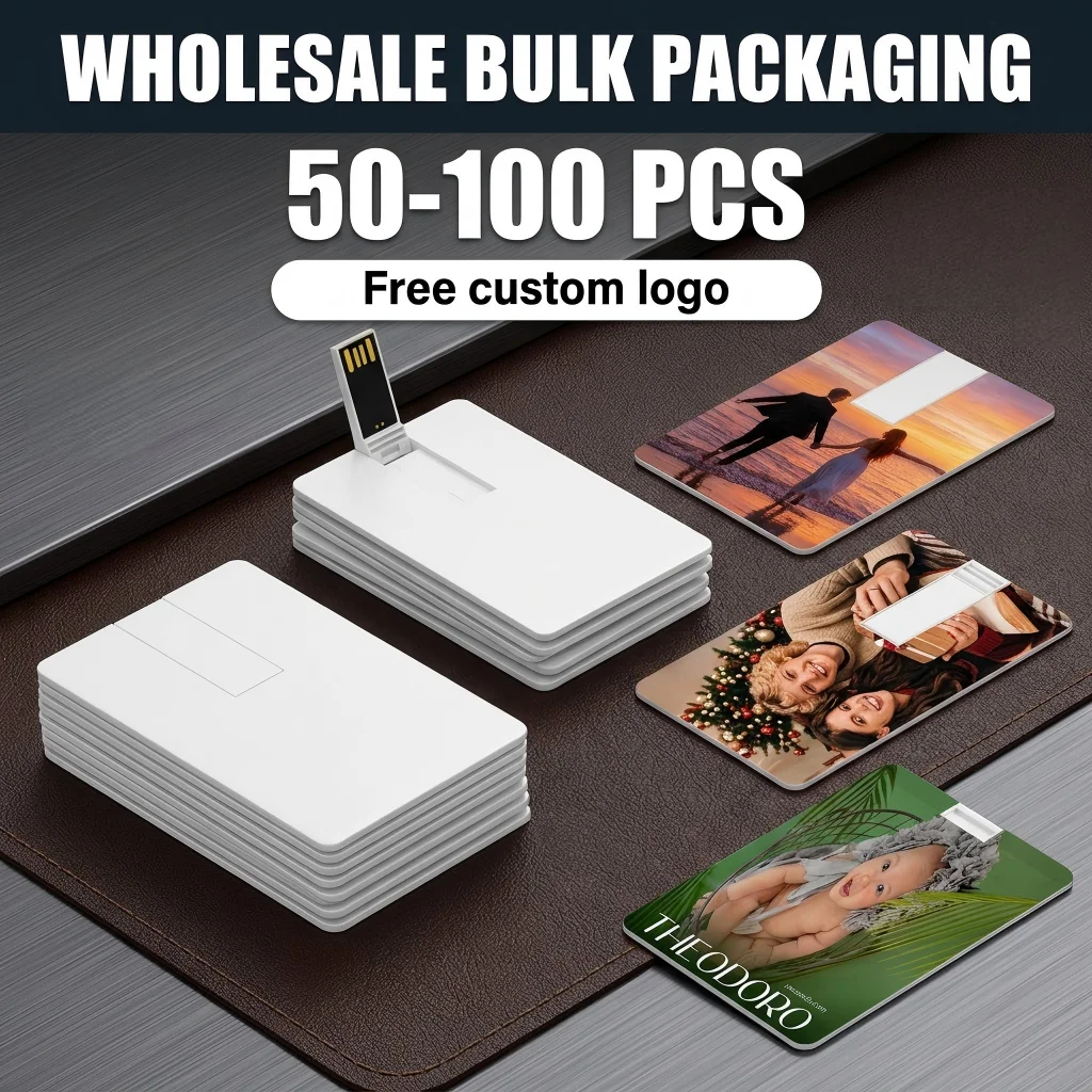 50/100PCS Credit Card Memory Storage 4GB 8GB 16GB 32GB USB Flash Drive 64GB 128GB Pen Drive usb 2.0 Free Custom For Gift