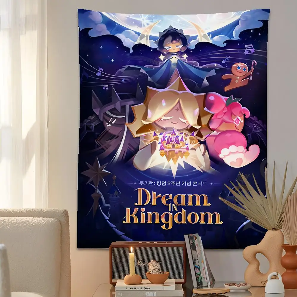 C-Cookie Run K-Kingdom Tapestry Microfiber Background Art Decor For Bedroom Living Room Bar Garden Outdoor Festival Wall Decor