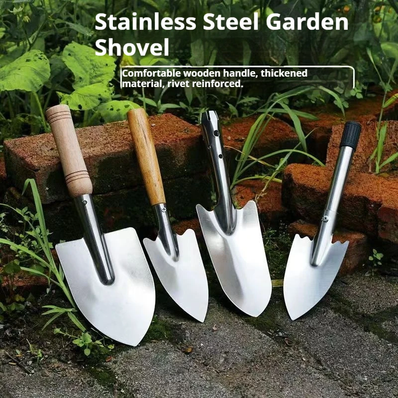 الفولاذ المقاوم للصدأ البستنة مجرفة زهرة زراعة أداة حديقة صغيرة أداة اليد إزالة الأعشاب الضارة التربة حفر المجرف لاستخدام المزرعة والحديقة