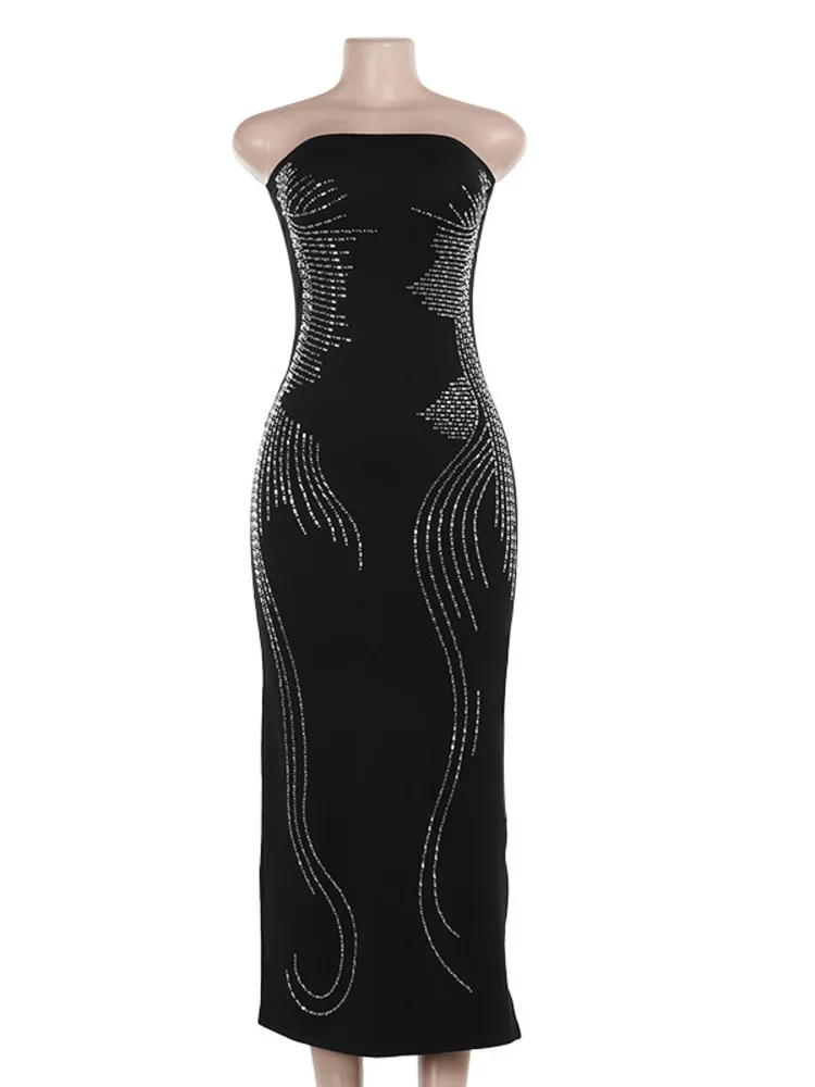 Mozision Sparkle Off-shoulder Sexy Maxi Dress For Women Blacklist Strapless Sleeveless Backless Bodycon Sequins Party Long Dress