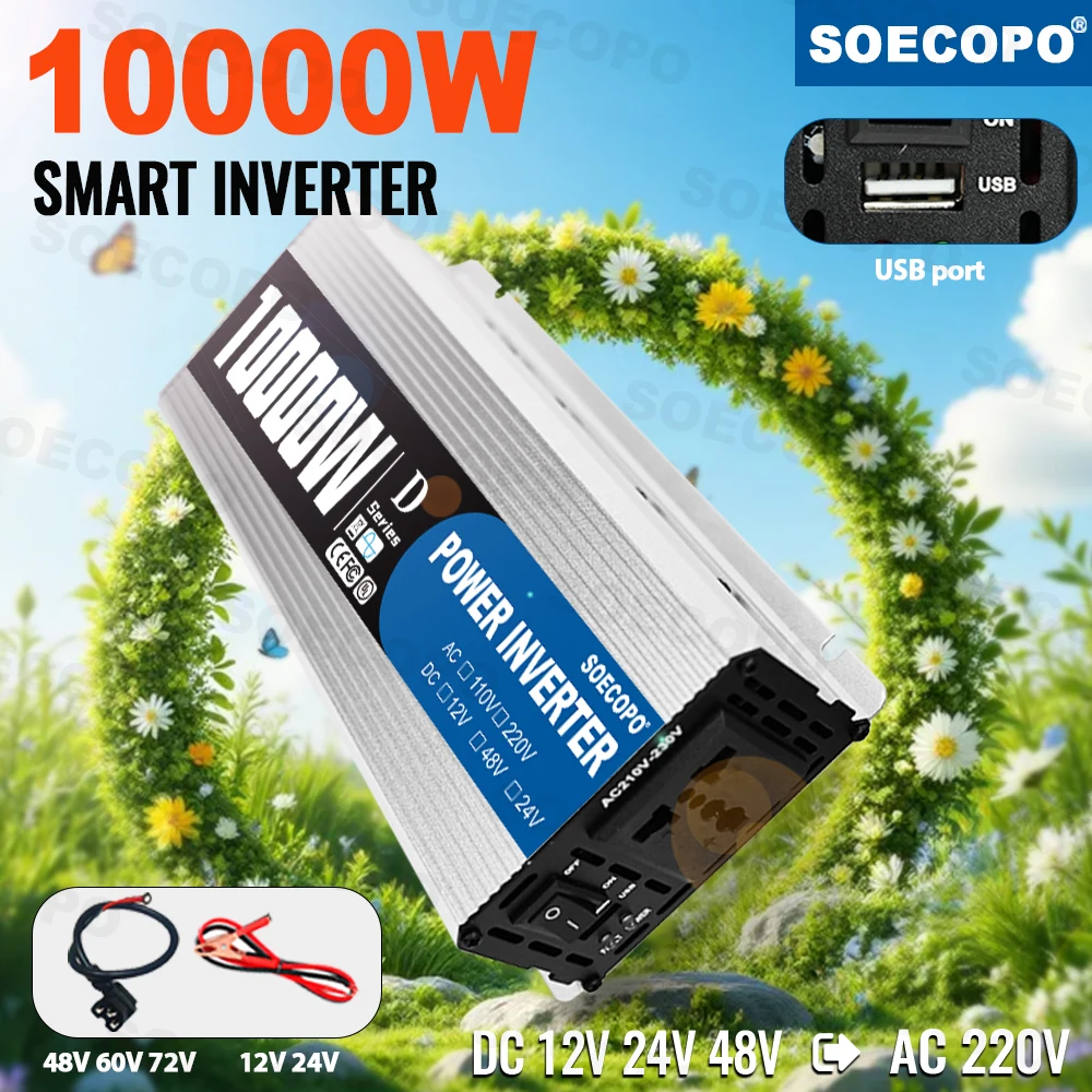 

10000W Solar System Complete Intelligent Inverter: 5V1.5A USB 12V/24V/48V TO 220V Output Port For Home Outdoors RV Camping