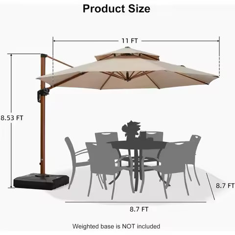 11ft Patio Outdoor Round Umbrella Large Cantilever Umbrella Windproof Offset Umbrella Heavy Duty , for Garden Deck Pool Patio