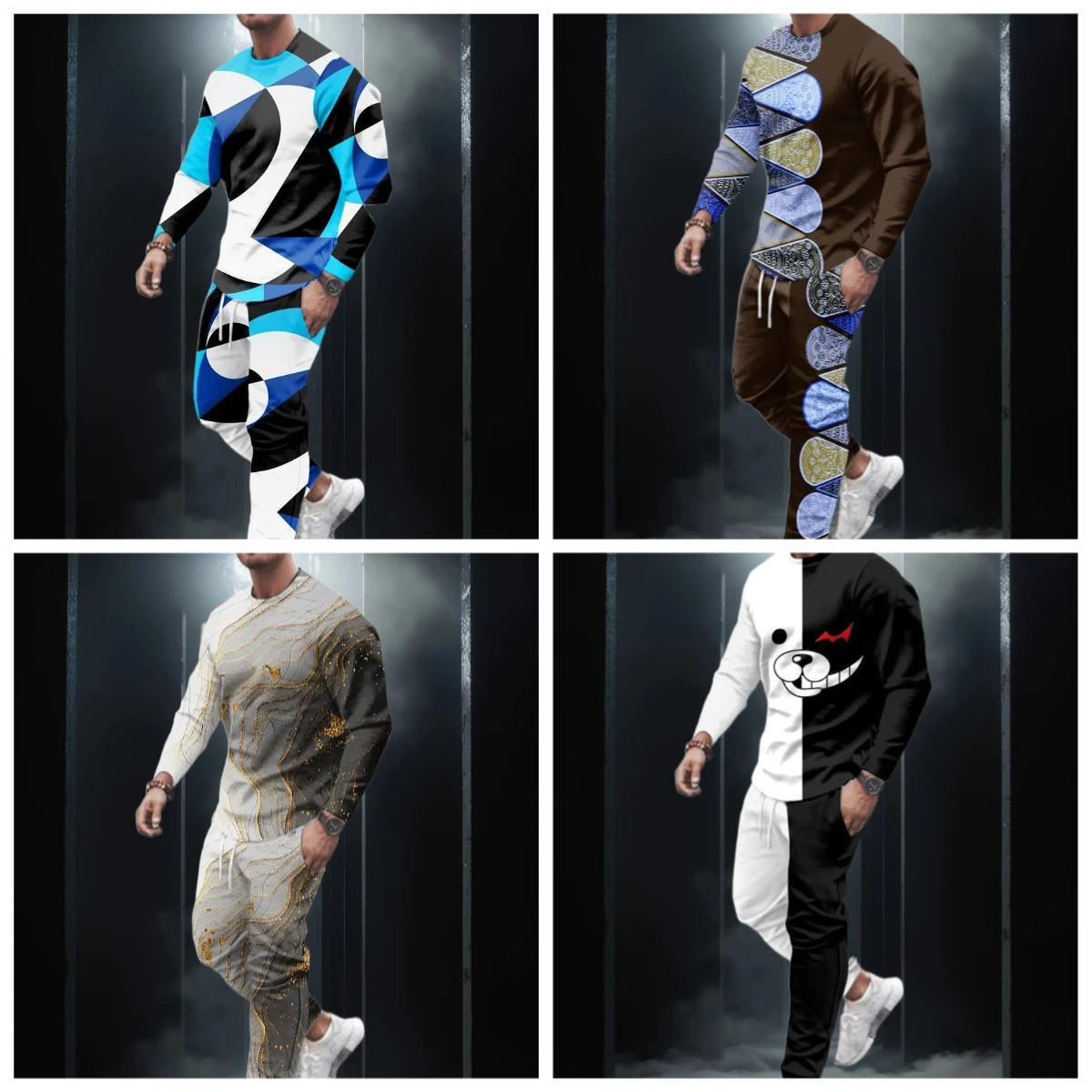

НОВЫЕ новейшие взрывные костюмы с 3D принтом в этническом стиле, охотничьи граффити, мужская модная тенденция, футболка с длинными рукавами, брюки, комплект для взрослых