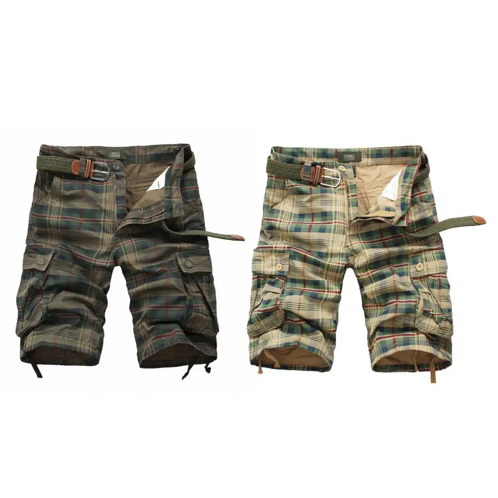 New Fashion Plaid Cargo Shorts Men's Beach Shorts High Quality Summer Casual Shorts