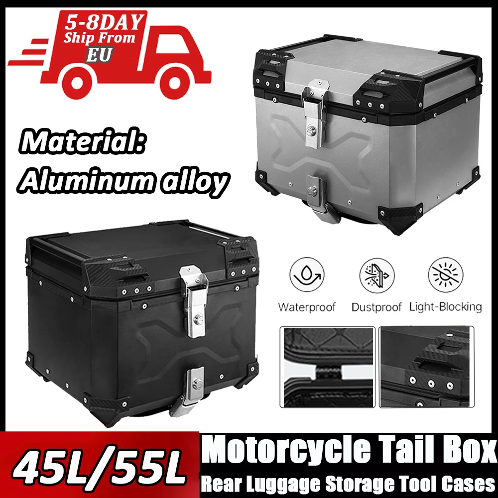 45L 55L Scatola superiore per moto Scatola di coda in alluminio Baule per moto Custodia per bagagli posteriore Custodia superiore per moto impermeabile Cassetta degli attrezzi per casco