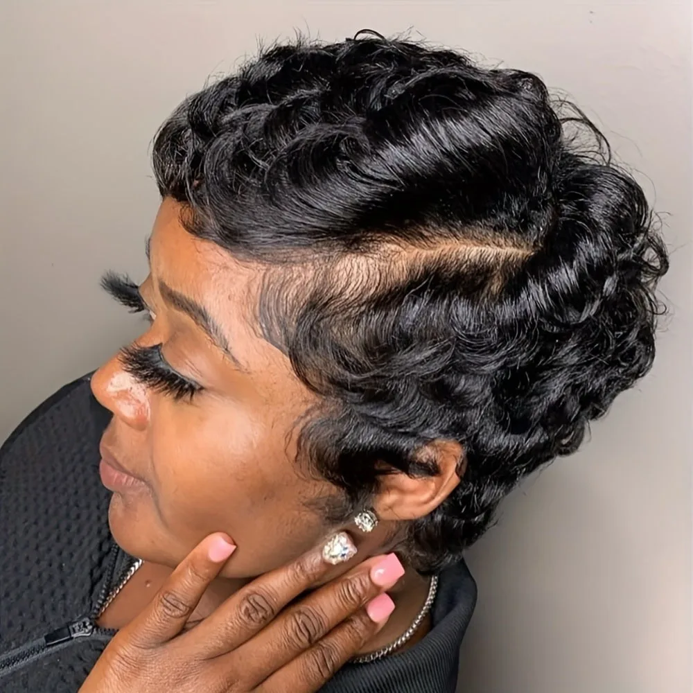 Short Pixie Cut Wigs Human Hair For Women- 6 Inch Short Curly Wave Wigs -250% Density Glueless Wigs With For Daily Use image 5