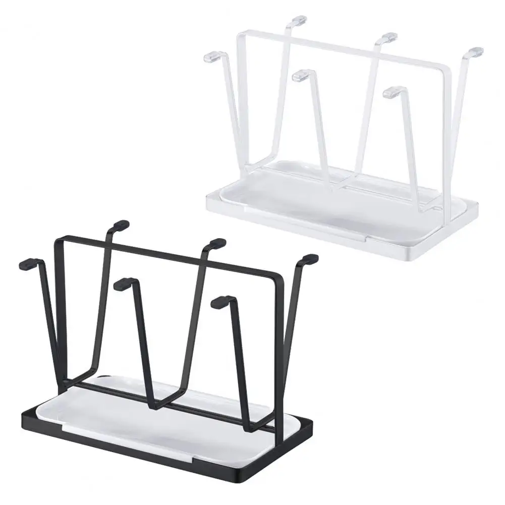 Drain Cup Holder Metal Cup Drying Rack Stand with Removable Drip Tray for Countertop Cabinet Non-slip Glasses Mugs Organizer