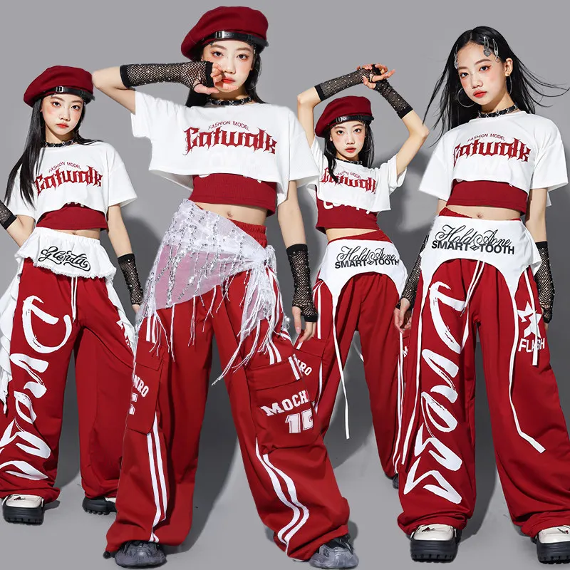 

Модные комплекты для девочек в стиле хип-хоп: укороченный топ K-pop, фиолетовые брюки карго, детская одежда для уличных танцев, детская уличная одежда, комплекты для групповых джазовых выступлений