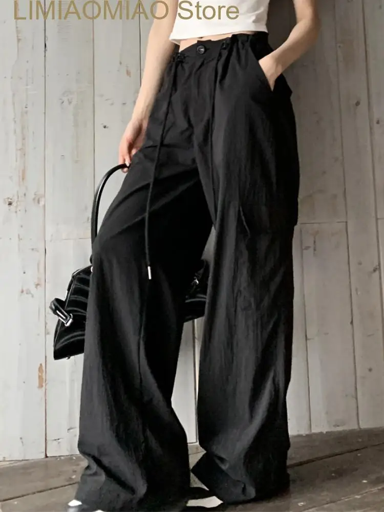 

New Black Fashion Cargo Pants Women Sash Belt Designer Casual Pants Female High Waist Korean Vintage Pants Summer