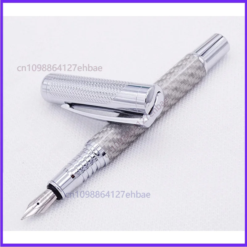 

For Fuliwen Carbon Fiber Refined Medium Nib Fountain Pen Fashion Silver Color Quality Writing Pen for Office Business