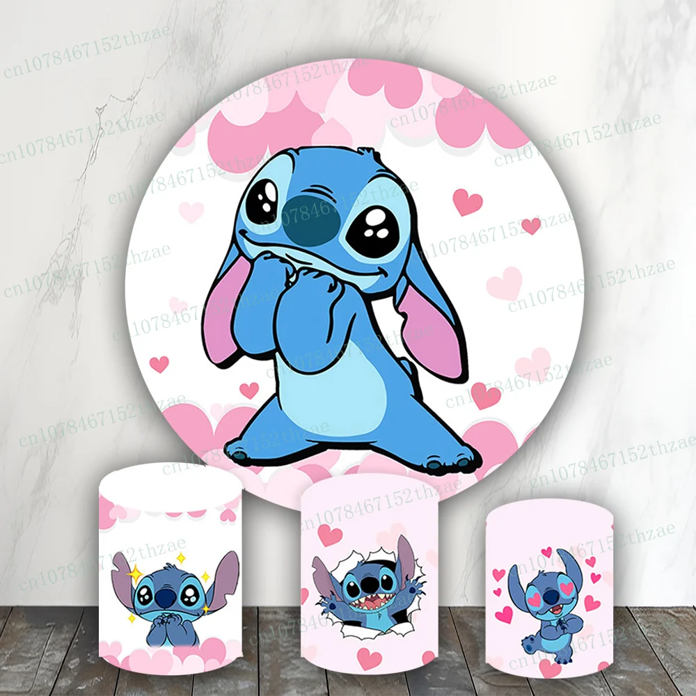 

Lilo & Stitch Birthday Party Photo Backdrop Baby Shower Photo Background Round&Cylinders Plinth Covers Banner