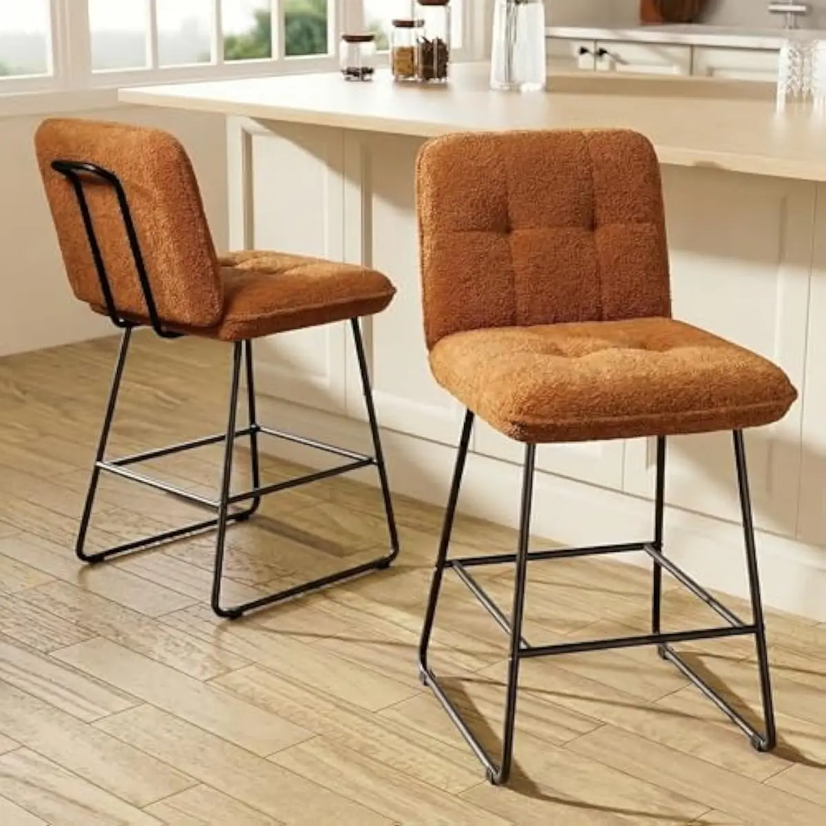 26-inch ergonomic bar stools with contoured mid-back support and plush velvet upholstery • heavy-duty black powder-coated steel