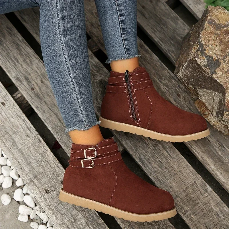 2024 Fashion Women\'s Snow Boots New Flock Fur Women\'s Suede Ankle Boots Female Flat Winter Plus Size Platform Ladies Warm Shoes