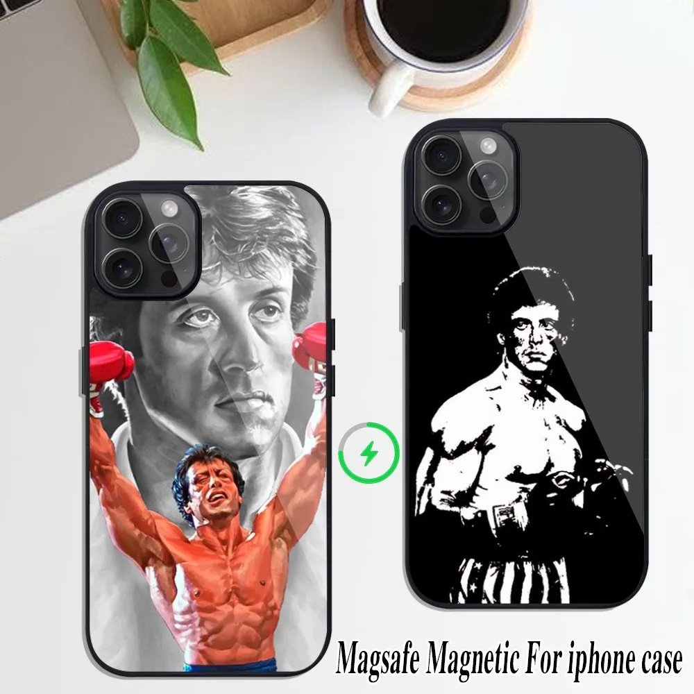 R-Rocky B-Balboa Silk Cushion Magsafe Magnetic Phone Case Coque For IPhone 16 15 14 13 12 11 Pro Xs Max Mini Plus Funda