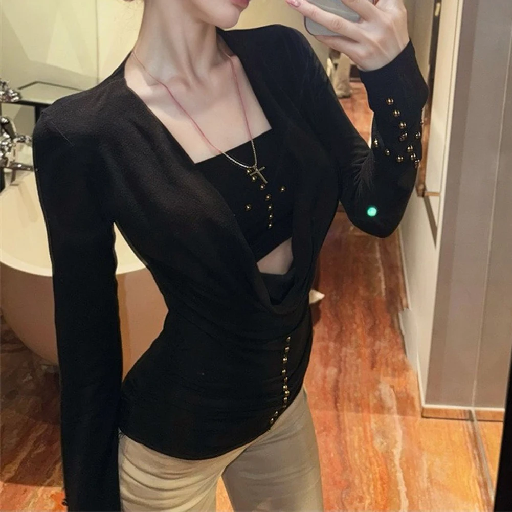 

Casual Outing Black Long Sleeve Set 2000s Suitable For Autumn Suitable For Spring Suitable For Summer Two Piece Set